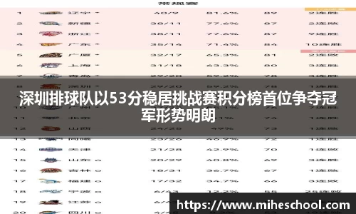 深圳排球队以53分稳居挑战赛积分榜首位争夺冠军形势明朗